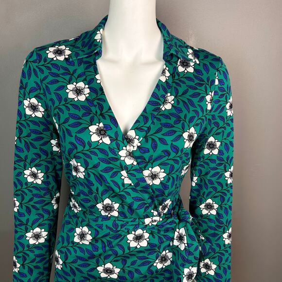 Diane von Furstenberg wrap dress size 8 floral green collar office party NEW - Picture 8 of 10